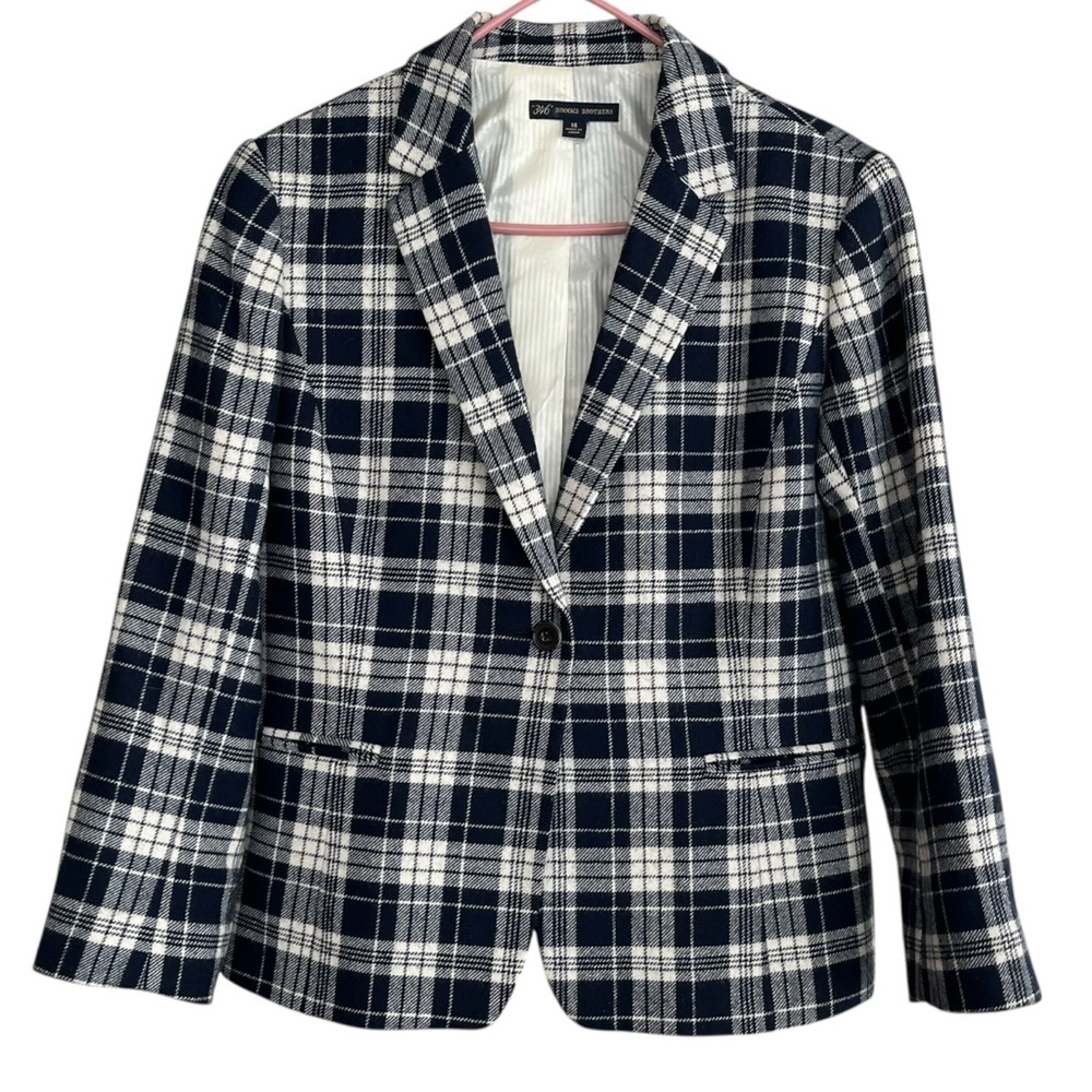 Brooks Brothers Classic Navy and White Plaid Blazer
